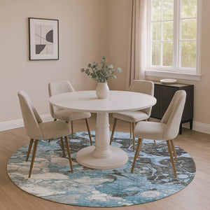HomeRoots 8' X 10' Modern Blue-Gray & Ivory Abstract Washable Area Rug with UV Protection for High-Traffic Areas 707765