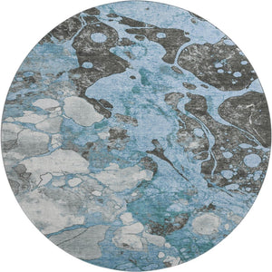 HomeRoots 8' X 10' Modern Blue-Gray & Ivory Abstract Washable Area Rug with UV Protection for High-Traffic Areas 707765
