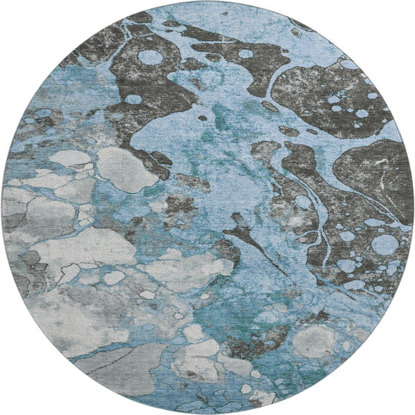 HomeRoots 8' X 10' Modern Blue-Gray & Ivory Abstract Washable Area Rug with UV Protection for High-Traffic Areas 707765