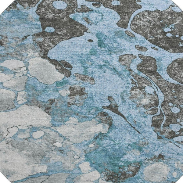 HomeRoots 8' X 10' Modern Blue-Gray & Ivory Abstract Washable Area Rug with UV Protection for High-Traffic Areas 707765