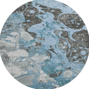 HomeRoots 8' X 10' Modern Blue-Gray & Ivory Abstract Washable Area Rug with UV Protection for High-Traffic Areas 707765