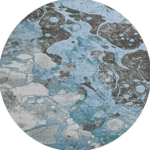 HomeRoots 8' X 10' Modern Blue-Gray & Ivory Abstract Washable Area Rug with UV Protection for High-Traffic Areas 707765
