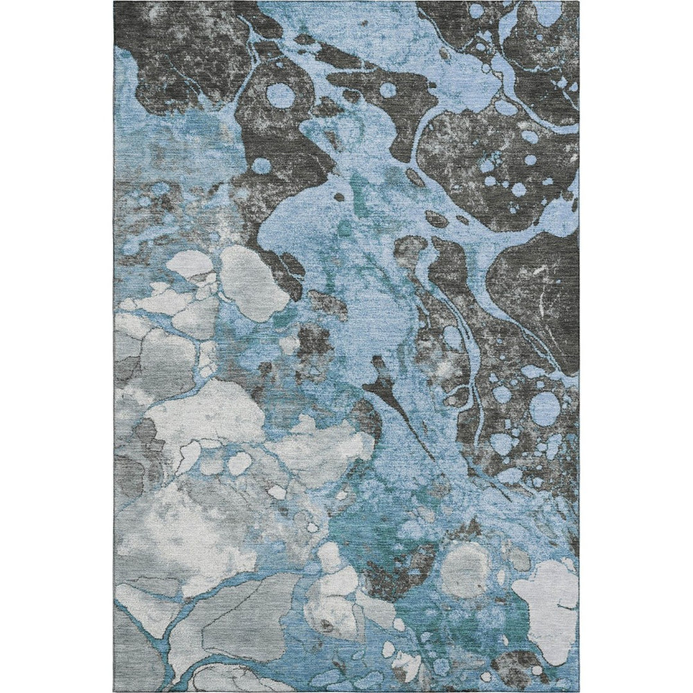 HomeRoots 9' X 12' Washable Blue Gray Ivory Abstract Area Rug with UV Protection for Modern Living Spaces 707766