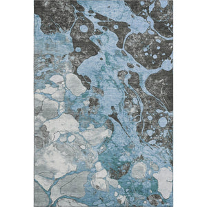 HomeRoots 9' X 12' Washable Blue Gray Ivory Abstract Area Rug with UV Protection for Modern Living Spaces 707766