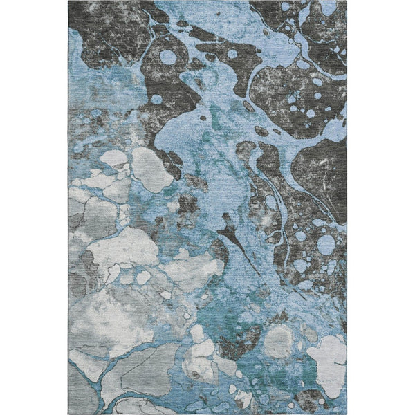 HomeRoots 9' X 12' Washable Blue Gray Ivory Abstract Area Rug with UV Protection for Modern Living Spaces 707766