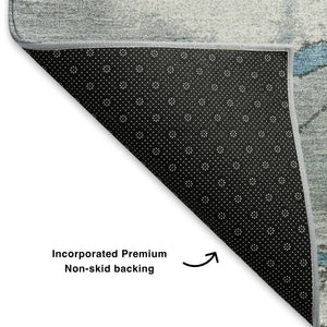 HomeRoots 9' X 12' Washable Blue Gray Ivory Abstract Area Rug with UV Protection for Modern Living Spaces 707766