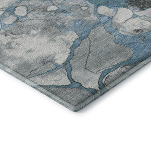 HomeRoots 9' X 12' Washable Blue Gray Ivory Abstract Area Rug with UV Protection for Modern Living Spaces 707766