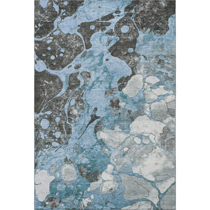 HomeRoots 9' X 12' Washable Blue Gray Ivory Abstract Area Rug with UV Protection for Modern Living Spaces 707766
