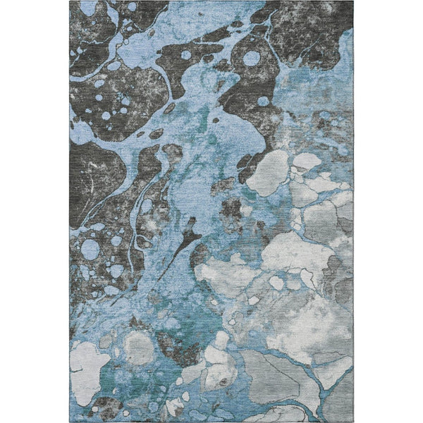 HomeRoots 9' X 12' Washable Blue Gray Ivory Abstract Area Rug with UV Protection for Modern Living Spaces 707766
