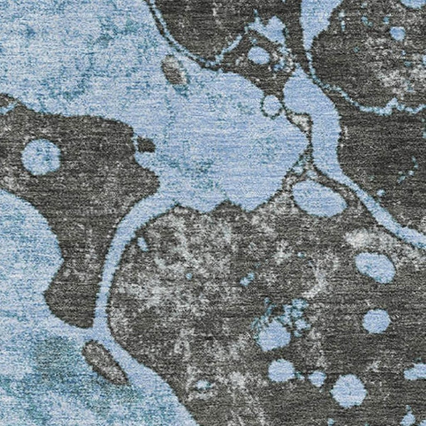 HomeRoots 10' X 14' Blue Gray Ivory Abstract Washable Area Rug with UV Protection for High-Traffic Spaces 707767