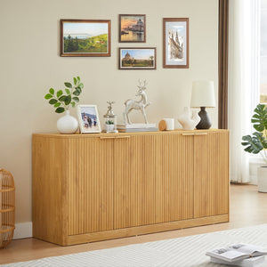 English Elm 59-inch Wavy Curved Sideboard with Four Doors Wood Grain Finish for Living or Dining Room Natural W1162P339086