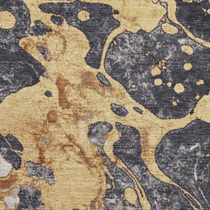 HomeRoots 5' X 8' Stylish Gold, Gray & Ivory Abstract Area Rug - Washable, UV-Resistant, Pet-Friendly Design 707769