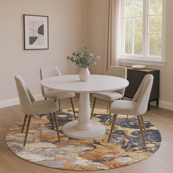 HomeRoots 8' Modern Gold, Gray & Ivory Abstract Washable Area Rug - Stain-Resistant, UV-Protected Style! 707771