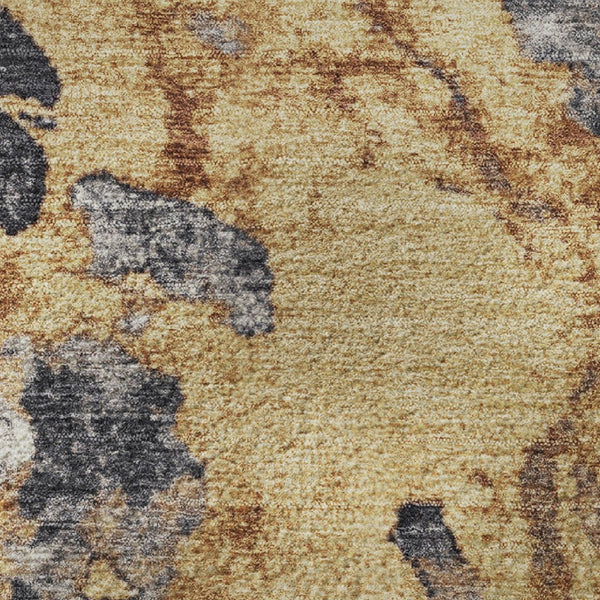 HomeRoots 8' Modern Gold, Gray & Ivory Abstract Washable Area Rug - Stain-Resistant, UV-Protected Style! 707771