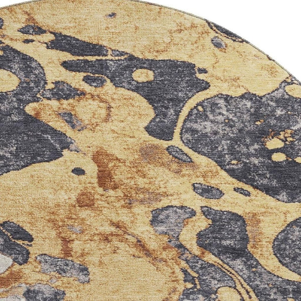 HomeRoots 8' Modern Gold, Gray & Ivory Abstract Washable Area Rug - Stain-Resistant, UV-Protected Style! 707771
