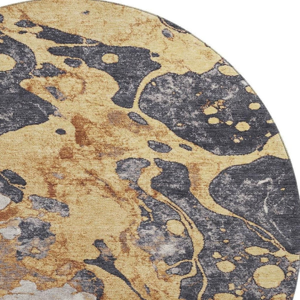 HomeRoots 8' Modern Gold, Gray & Ivory Abstract Washable Area Rug - Stain-Resistant, UV-Protected Style! 707771