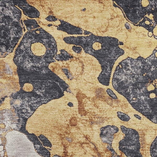 HomeRoots 9' X 12' Gold Gray Ivory Abstract Area Rug - Washable, UV Protected, Stain-Resistant, Durable Design 707772