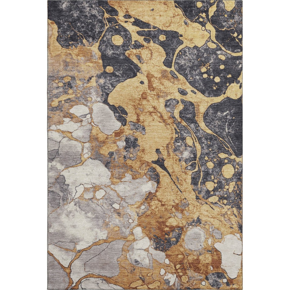 HomeRoots 10' X 14' Gold Gray Ivory Abstract Area Rug - Washable, UV Protected, Durable for Busy Homes & Pets 707773