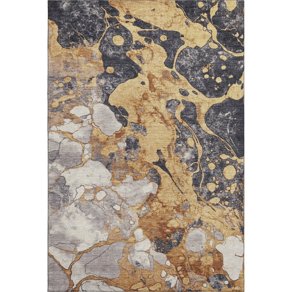 HomeRoots 10' X 14' Gold Gray Ivory Abstract Area Rug - Washable, UV Protected, Durable for Busy Homes & Pets 707773