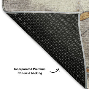 HomeRoots 10' X 14' Gold Gray Ivory Abstract Area Rug - Washable, UV Protected, Durable for Busy Homes & Pets 707773