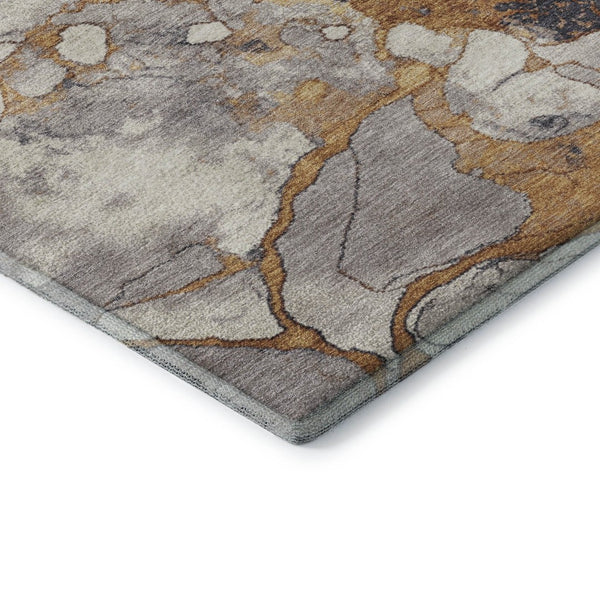 HomeRoots 10' X 14' Gold Gray Ivory Abstract Area Rug - Washable, UV Protected, Durable for Busy Homes & Pets 707773