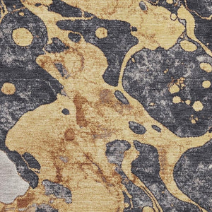 HomeRoots 10' X 14' Gold Gray Ivory Abstract Area Rug - Washable, UV Protected, Durable for Busy Homes & Pets 707773