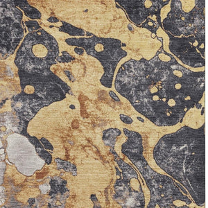 HomeRoots 10' X 14' Gold Gray Ivory Abstract Area Rug - Washable, UV Protected, Durable for Busy Homes & Pets 707773