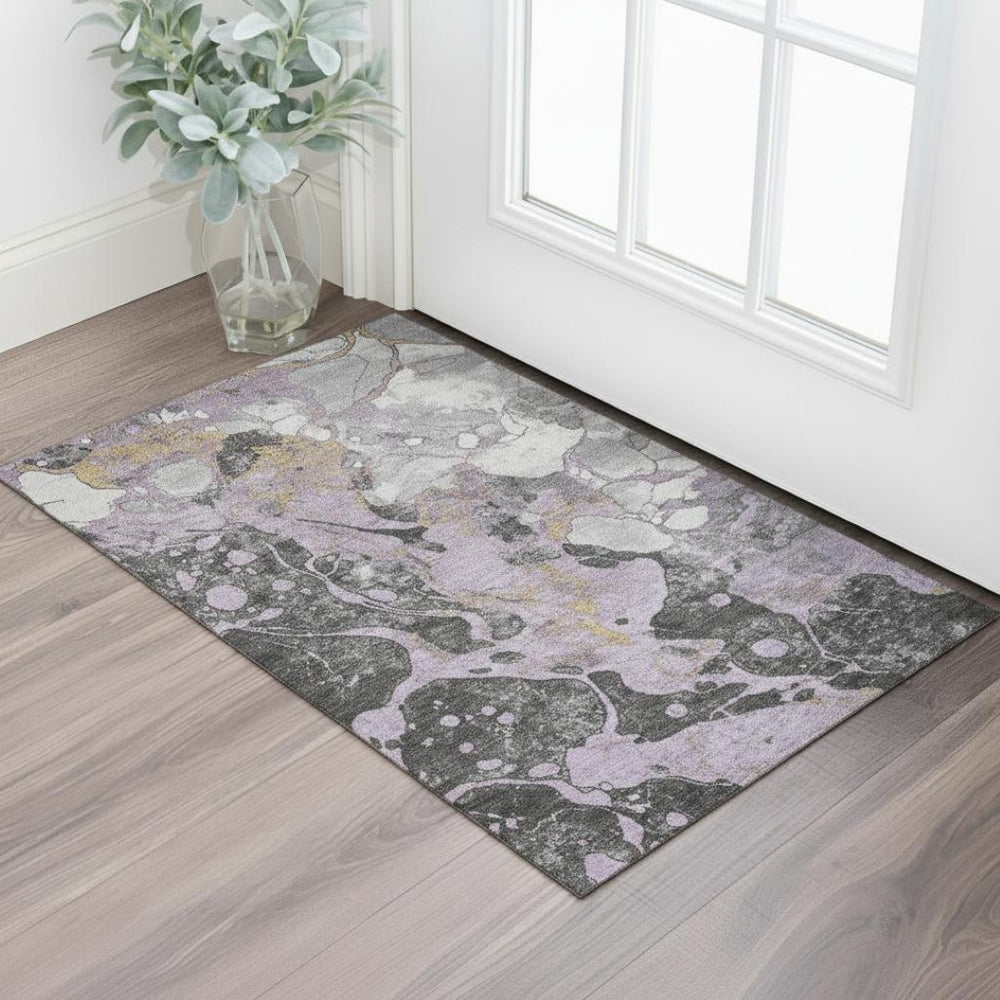 HomeRoots 5' X 8' Stylish Lavender Beige Gray Abstract Washable Area Rug with Stain Resistance & UV Defense 707775