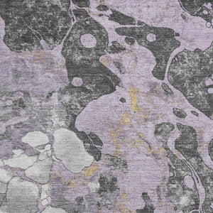 HomeRoots 8' Washable Round Rug in Lavender, Beige & Gray - UV-Protected, Stain-Resistant, Non-Slip Design 707776