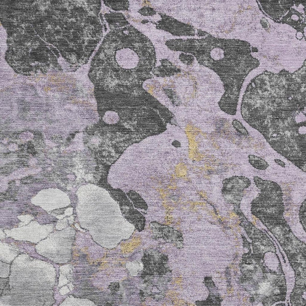 HomeRoots 8' Washable Round Rug in Lavender, Beige & Gray - UV-Protected, Stain-Resistant, Non-Slip Design 707776