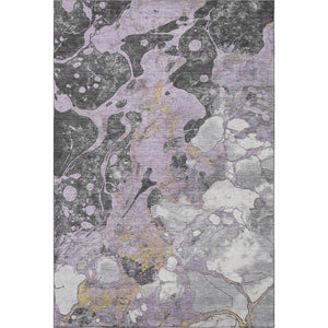 HomeRoots 8' Washable Round Rug in Lavender, Beige & Gray - UV-Protected, Stain-Resistant, Non-Slip Design 707776