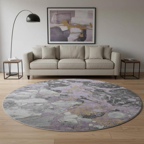 HomeRoots 8' X 10' Modern Abstract Lavender Beige Gray Area Rug - Washable, UV Protected & Family-Friendly Design 707777