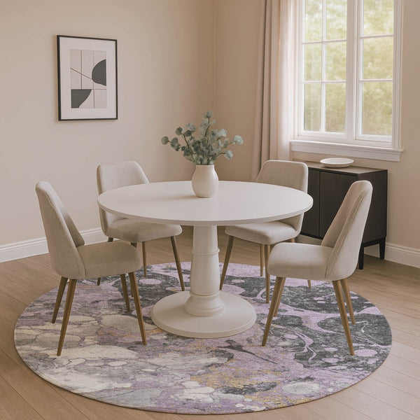 HomeRoots 8' X 10' Modern Abstract Lavender Beige Gray Area Rug - Washable, UV Protected & Family-Friendly Design 707777