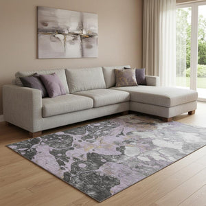 HomeRoots 9' X 12' Stylish Abstract Washable Area Rug in Lavender, Beige & Gray - UV Protected & Durable Design 707778