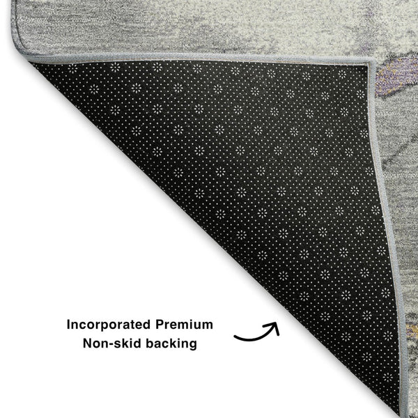 HomeRoots 9' X 12' Stylish Abstract Washable Area Rug in Lavender, Beige & Gray - UV Protected & Durable Design 707778