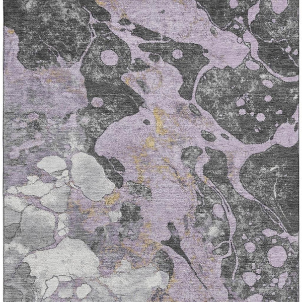 HomeRoots 9' X 12' Stylish Abstract Washable Area Rug in Lavender, Beige & Gray - UV Protected & Durable Design 707778