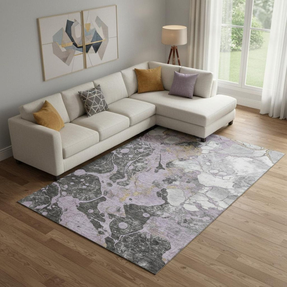 HomeRoots 10' X 14' Abstract Washable Area Rug in Lavender, Beige & Gray - Durable, UV-Protected Design for Homes 707779