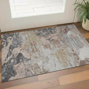 HomeRoots 5' X 8' Coffee Gray & Ivory Abstract Washable Area Rug with UV Protection for Stylish Durability 707781