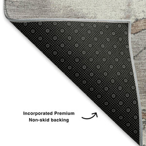HomeRoots 5' X 8' Coffee Gray & Ivory Abstract Washable Area Rug with UV Protection for Stylish Durability 707781