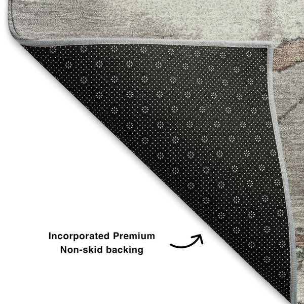 HomeRoots 5' X 8' Coffee Gray & Ivory Abstract Washable Area Rug with UV Protection for Stylish Durability 707781