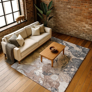 HomeRoots 5' X 8' Coffee Gray & Ivory Abstract Washable Area Rug with UV Protection for Stylish Durability 707781