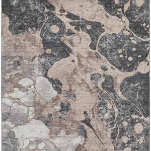 HomeRoots 5' X 8' Coffee Gray & Ivory Abstract Washable Area Rug with UV Protection for Stylish Durability 707781