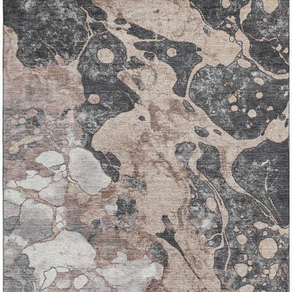 HomeRoots 5' X 8' Coffee Gray & Ivory Abstract Washable Area Rug with UV Protection for Stylish Durability 707781