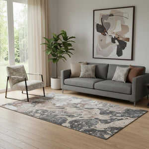 HomeRoots 8' Modern Abstract Washable Round Rug in Coffee Gray & Ivory with UV Protection for All Spaces 707782