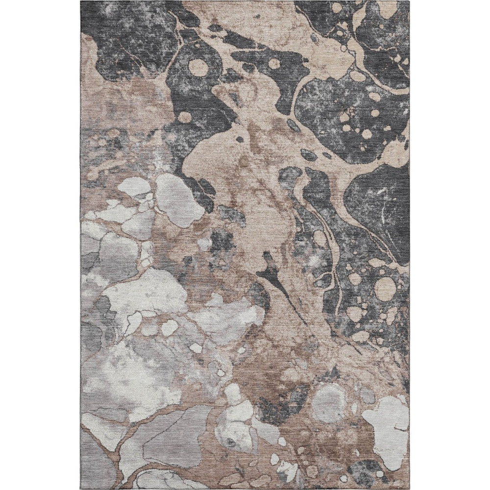 HomeRoots 8' Modern Abstract Washable Round Rug in Coffee Gray & Ivory with UV Protection for All Spaces 707782