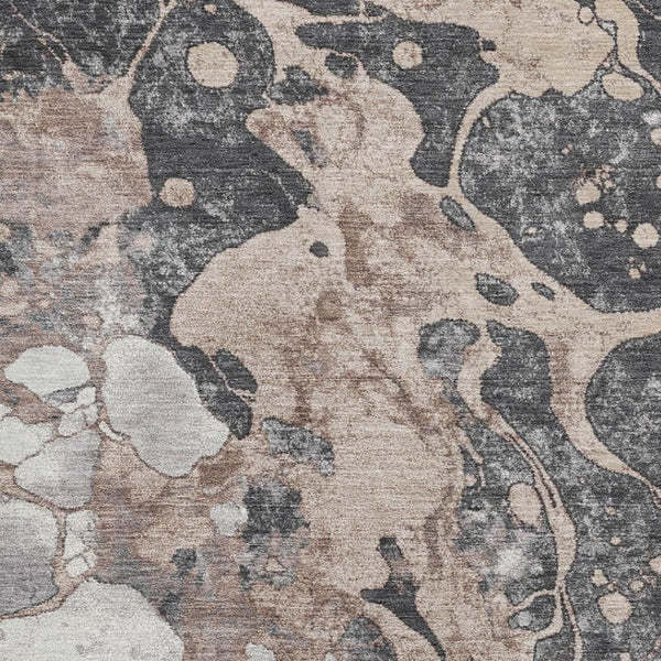 HomeRoots 8' Modern Abstract Washable Round Rug in Coffee Gray & Ivory with UV Protection for All Spaces 707782