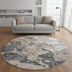HomeRoots 8' X 10' Coffee Gray And Ivory Abstract Washable Area Rug - UV Protected, Durable, Easy-Care Design! 707783