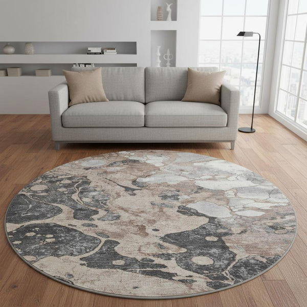 HomeRoots 8' X 10' Coffee Gray And Ivory Abstract Washable Area Rug - UV Protected, Durable, Easy-Care Design! 707783