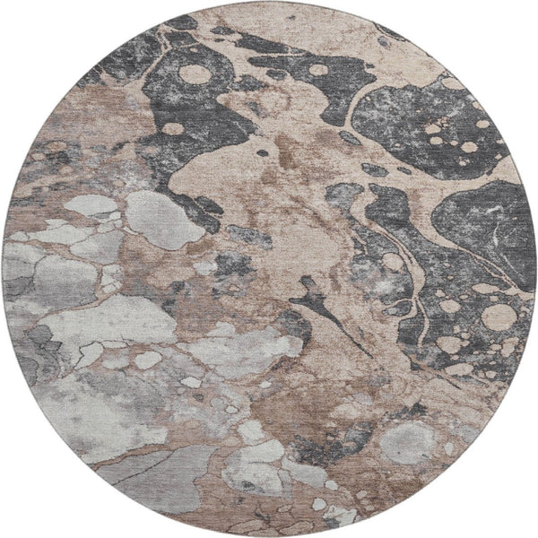 HomeRoots 8' X 10' Coffee Gray And Ivory Abstract Washable Area Rug - UV Protected, Durable, Easy-Care Design! 707783