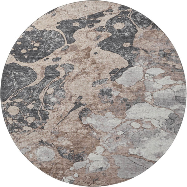 HomeRoots 8' X 10' Coffee Gray And Ivory Abstract Washable Area Rug - UV Protected, Durable, Easy-Care Design! 707783